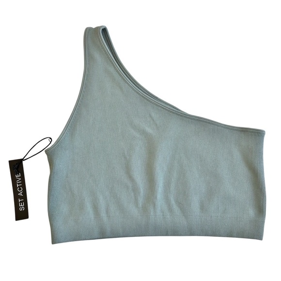 SET Active NWT Sculptflex Ribbed One Shoulder Sports Bra Teal XL Active Gym Yoga - Picture 3 of 6